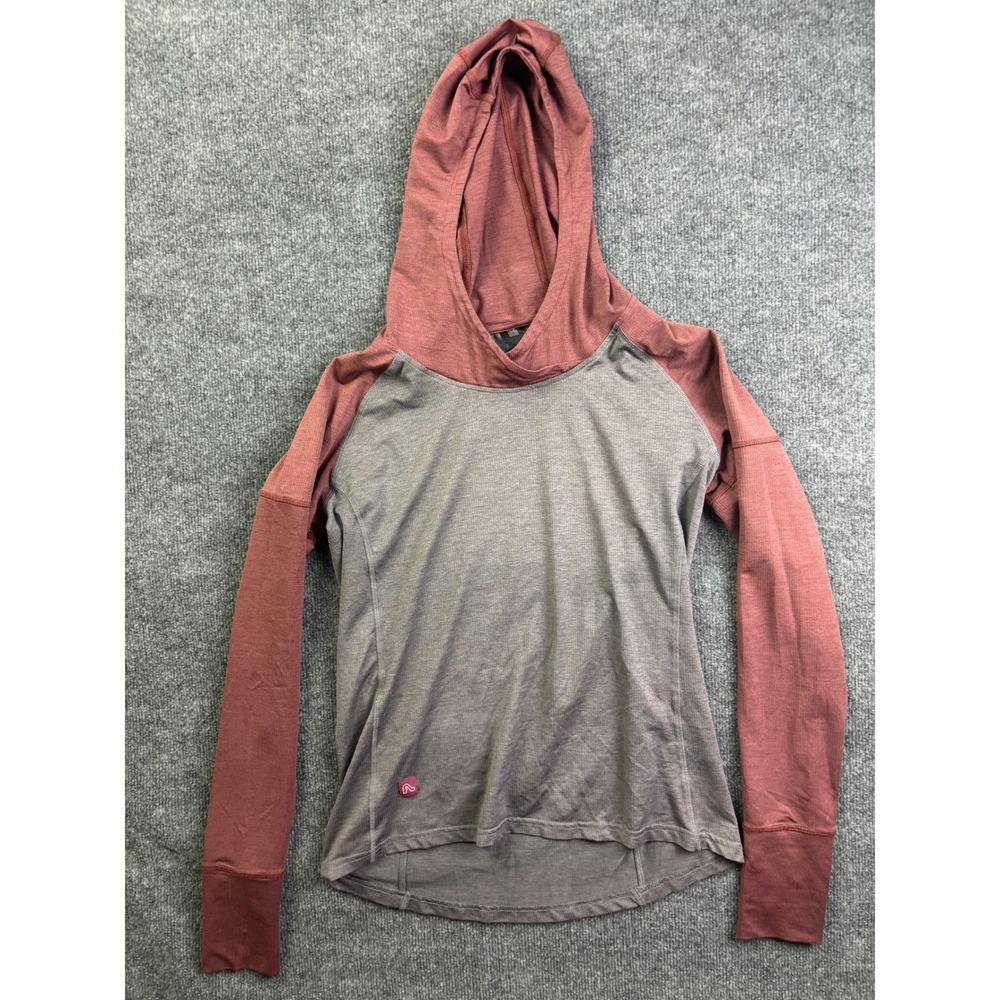 Flylow Moonlight Hoodie Womens M Grey Pink Wool Blend Raglan Long Sleeve